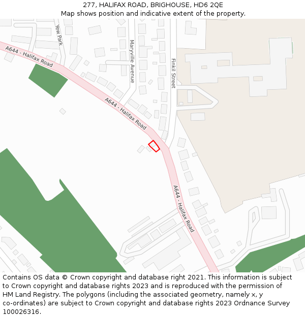 277, HALIFAX ROAD, BRIGHOUSE, HD6 2QE: Location map and indicative extent of plot