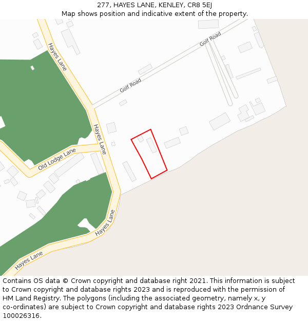 277, HAYES LANE, KENLEY, CR8 5EJ: Location map and indicative extent of plot