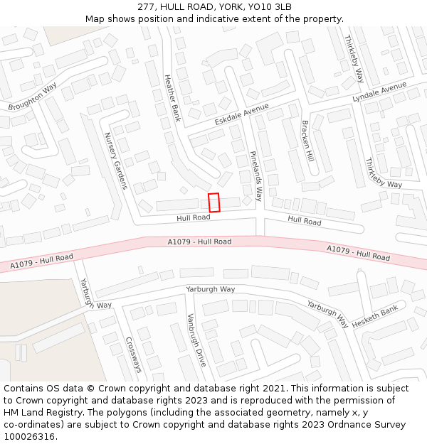 277, HULL ROAD, YORK, YO10 3LB: Location map and indicative extent of plot