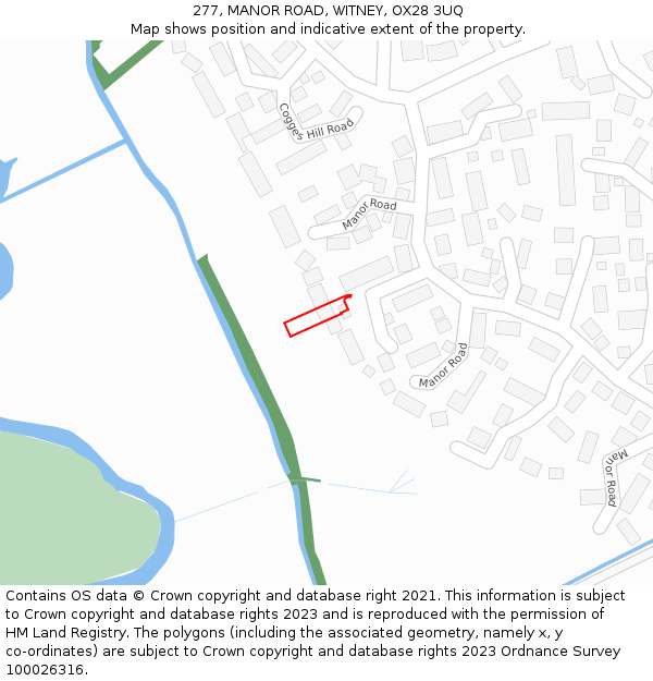 277, MANOR ROAD, WITNEY, OX28 3UQ: Location map and indicative extent of plot