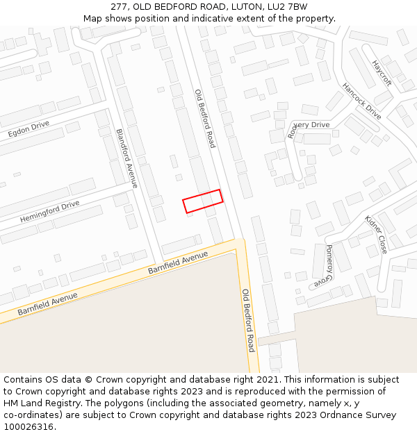 277, OLD BEDFORD ROAD, LUTON, LU2 7BW: Location map and indicative extent of plot