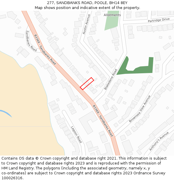 277, SANDBANKS ROAD, POOLE, BH14 8EY: Location map and indicative extent of plot