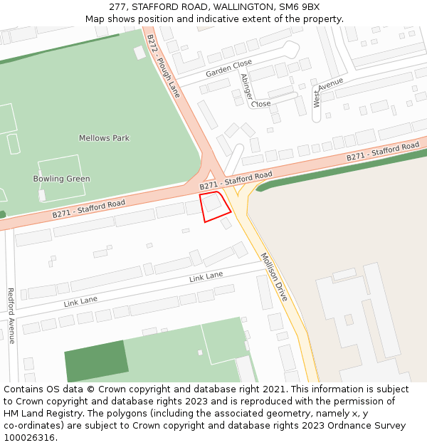 277, STAFFORD ROAD, WALLINGTON, SM6 9BX: Location map and indicative extent of plot