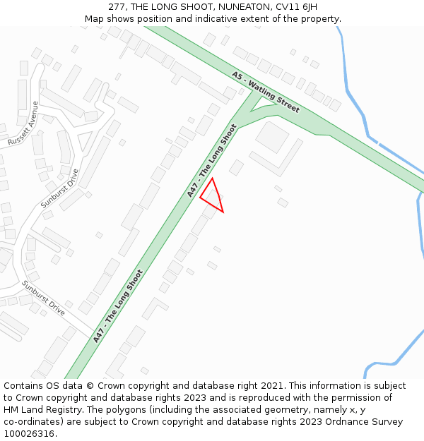 277, THE LONG SHOOT, NUNEATON, CV11 6JH: Location map and indicative extent of plot