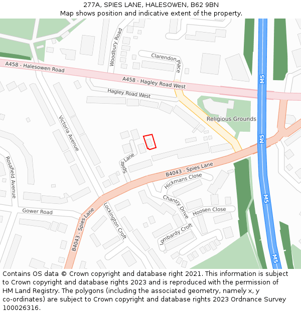 277A, SPIES LANE, HALESOWEN, B62 9BN: Location map and indicative extent of plot