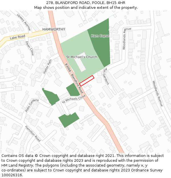 278, BLANDFORD ROAD, POOLE, BH15 4HR: Location map and indicative extent of plot