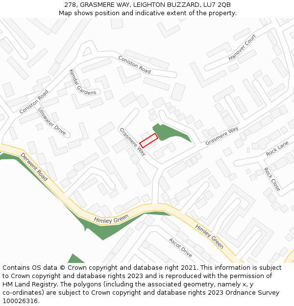 278, GRASMERE WAY, LEIGHTON BUZZARD, LU7 2QB: Location map and indicative extent of plot