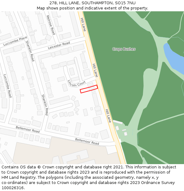 278, HILL LANE, SOUTHAMPTON, SO15 7NU: Location map and indicative extent of plot