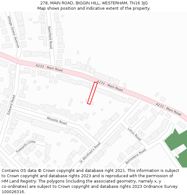 278, MAIN ROAD, BIGGIN HILL, WESTERHAM, TN16 3JG: Location map and indicative extent of plot