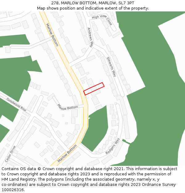 278, MARLOW BOTTOM, MARLOW, SL7 3PT: Location map and indicative extent of plot