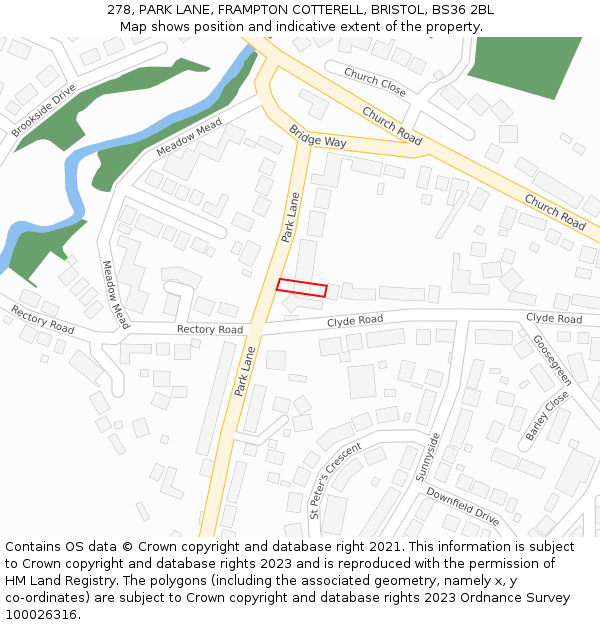 278, PARK LANE, FRAMPTON COTTERELL, BRISTOL, BS36 2BL: Location map and indicative extent of plot