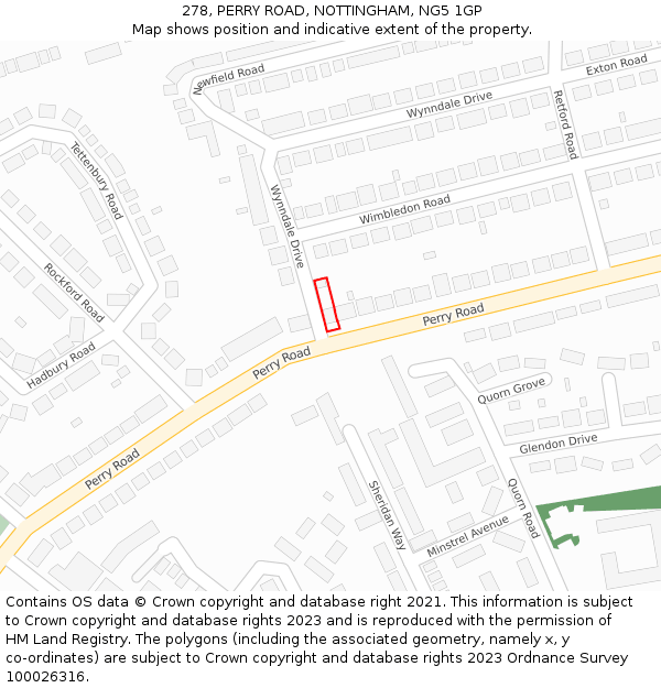 278, PERRY ROAD, NOTTINGHAM, NG5 1GP: Location map and indicative extent of plot