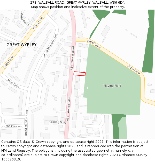 278, WALSALL ROAD, GREAT WYRLEY, WALSALL, WS6 6DN: Location map and indicative extent of plot