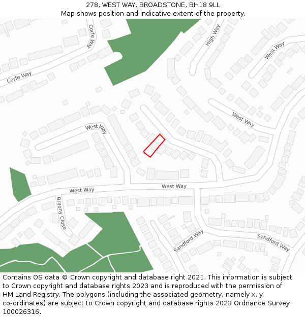 278, WEST WAY, BROADSTONE, BH18 9LL: Location map and indicative extent of plot
