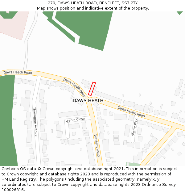279, DAWS HEATH ROAD, BENFLEET, SS7 2TY: Location map and indicative extent of plot