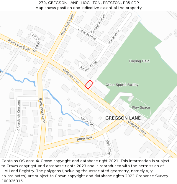 279, GREGSON LANE, HOGHTON, PRESTON, PR5 0DP: Location map and indicative extent of plot