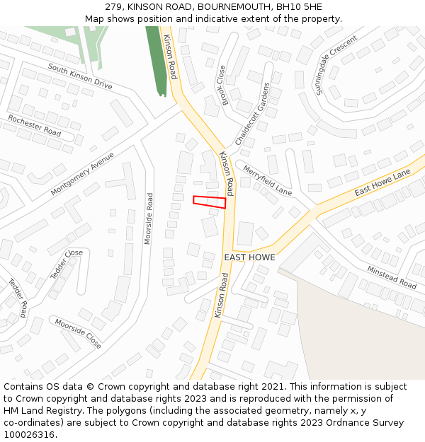 279, KINSON ROAD, BOURNEMOUTH, BH10 5HE: Location map and indicative extent of plot