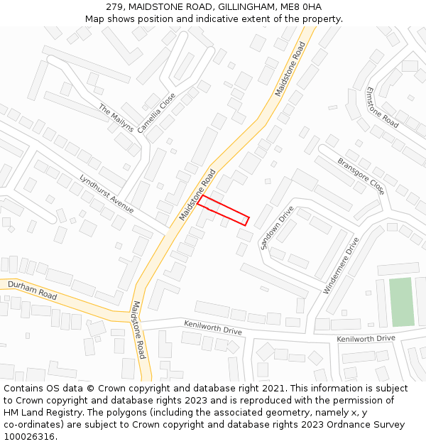 279, MAIDSTONE ROAD, GILLINGHAM, ME8 0HA: Location map and indicative extent of plot