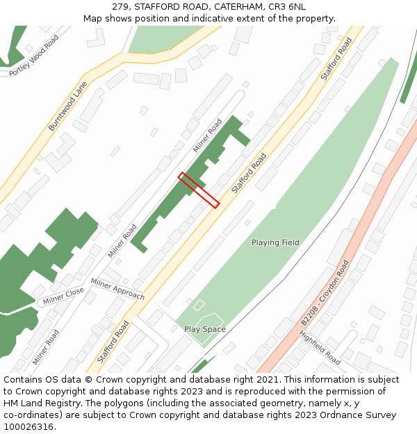 279, STAFFORD ROAD, CATERHAM, CR3 6NL: Location map and indicative extent of plot