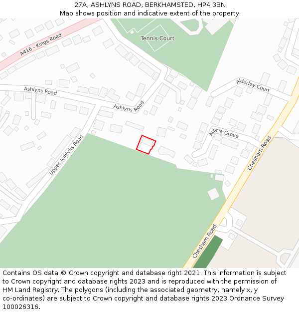 27A, ASHLYNS ROAD, BERKHAMSTED, HP4 3BN: Location map and indicative extent of plot
