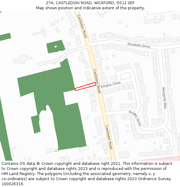 27A, CASTLEDON ROAD, WICKFORD, SS12 0EF: Location map and indicative extent of plot