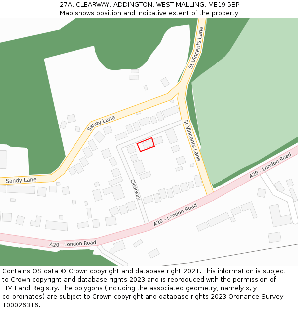27A, CLEARWAY, ADDINGTON, WEST MALLING, ME19 5BP: Location map and indicative extent of plot