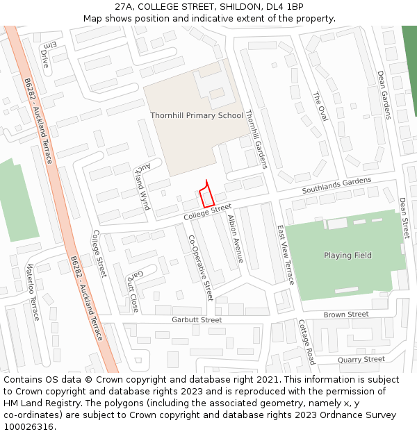 27A, COLLEGE STREET, SHILDON, DL4 1BP: Location map and indicative extent of plot