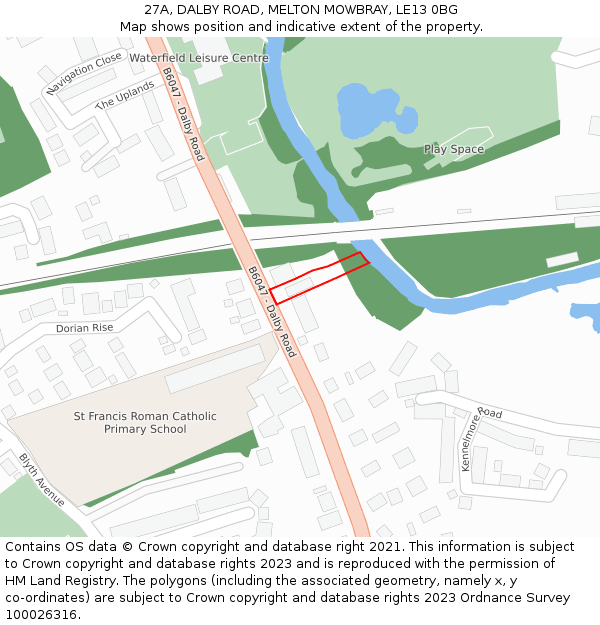 27A, DALBY ROAD, MELTON MOWBRAY, LE13 0BG: Location map and indicative extent of plot