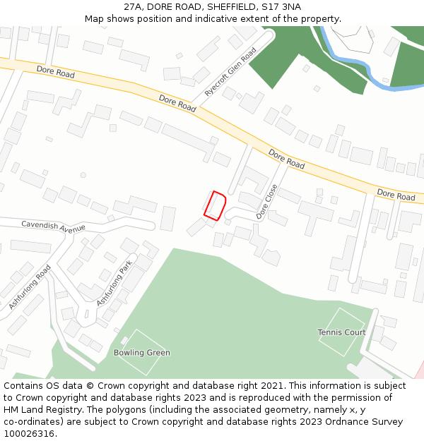 27A, DORE ROAD, SHEFFIELD, S17 3NA: Location map and indicative extent of plot