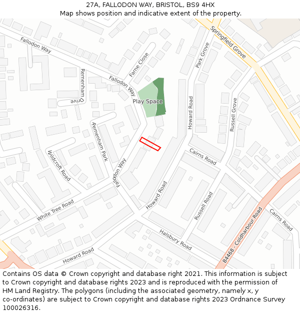 27A, FALLODON WAY, BRISTOL, BS9 4HX: Location map and indicative extent of plot