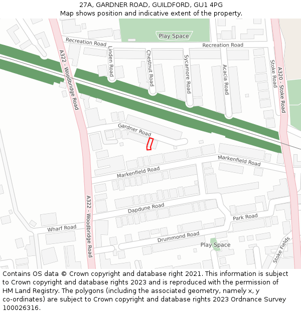 27A, GARDNER ROAD, GUILDFORD, GU1 4PG: Location map and indicative extent of plot