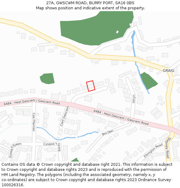 27A, GWSCWM ROAD, BURRY PORT, SA16 0BS: Location map and indicative extent of plot