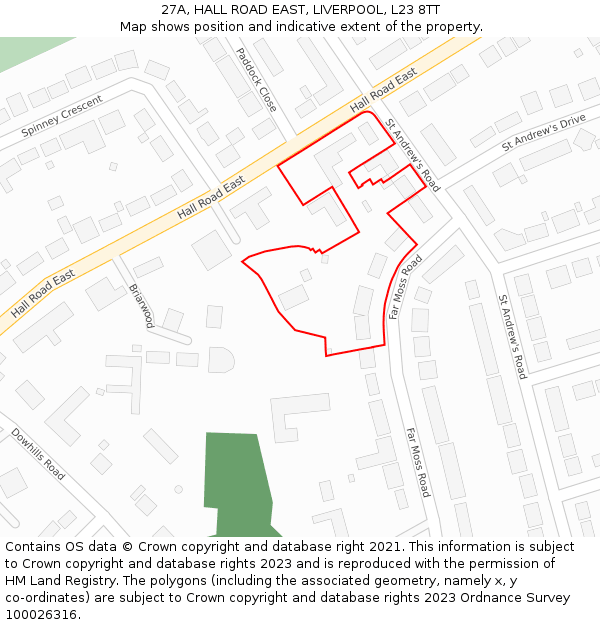 27A, HALL ROAD EAST, LIVERPOOL, L23 8TT: Location map and indicative extent of plot