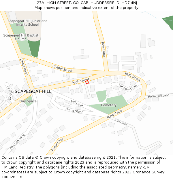 27A, HIGH STREET, GOLCAR, HUDDERSFIELD, HD7 4NJ: Location map and indicative extent of plot