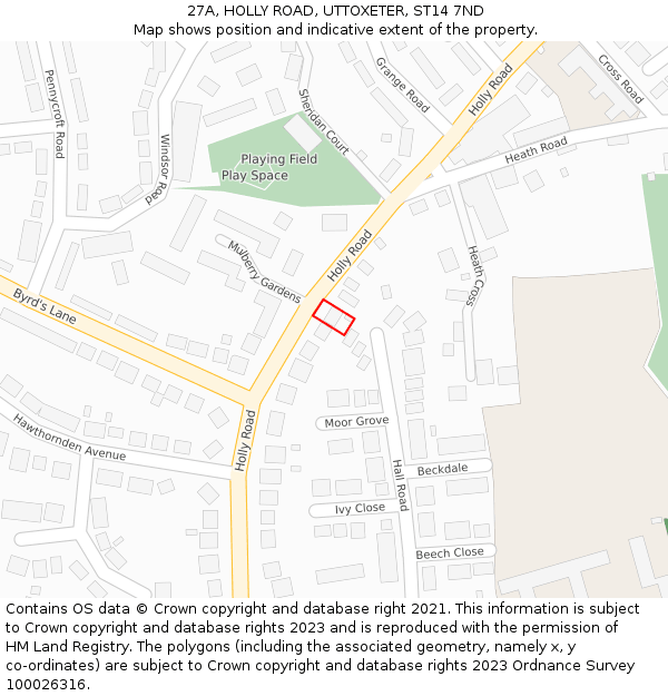 27A, HOLLY ROAD, UTTOXETER, ST14 7ND: Location map and indicative extent of plot