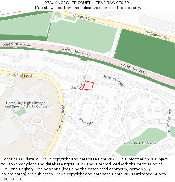 27A, KINGFISHER COURT, HERNE BAY, CT6 7PL: Location map and indicative extent of plot