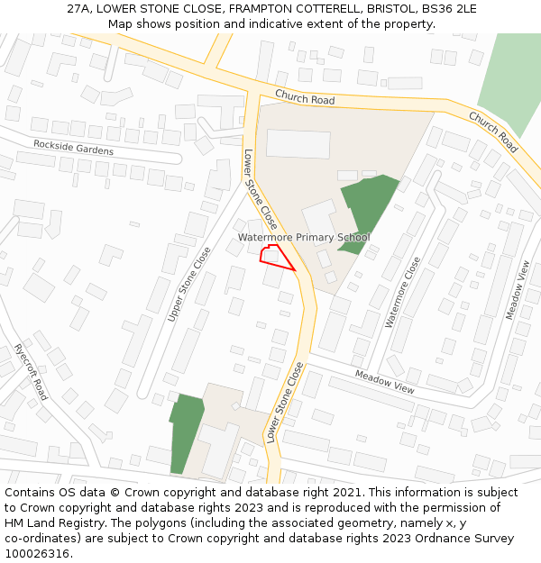 27A, LOWER STONE CLOSE, FRAMPTON COTTERELL, BRISTOL, BS36 2LE: Location map and indicative extent of plot