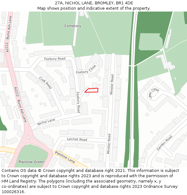 27A, NICHOL LANE, BROMLEY, BR1 4DE: Location map and indicative extent of plot