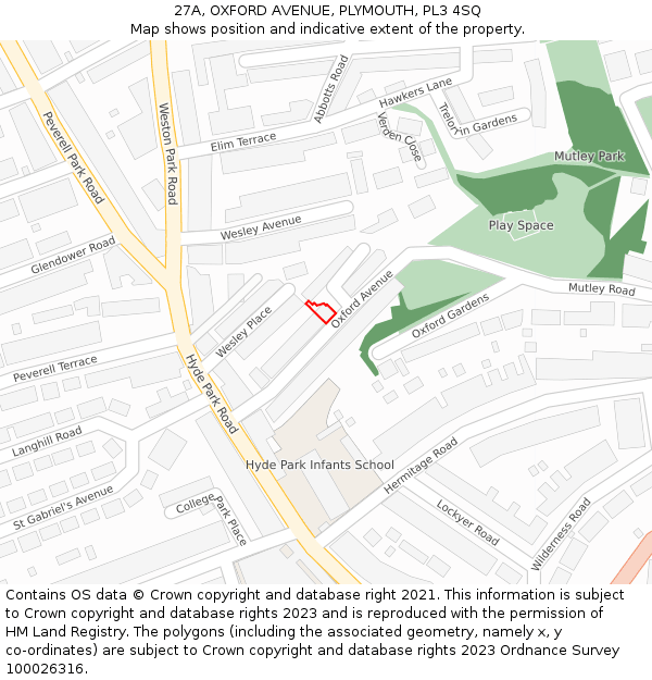27A, OXFORD AVENUE, PLYMOUTH, PL3 4SQ: Location map and indicative extent of plot