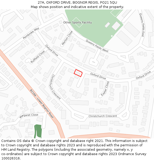 27A, OXFORD DRIVE, BOGNOR REGIS, PO21 5QU: Location map and indicative extent of plot