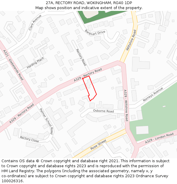 27A, RECTORY ROAD, WOKINGHAM, RG40 1DP: Location map and indicative extent of plot