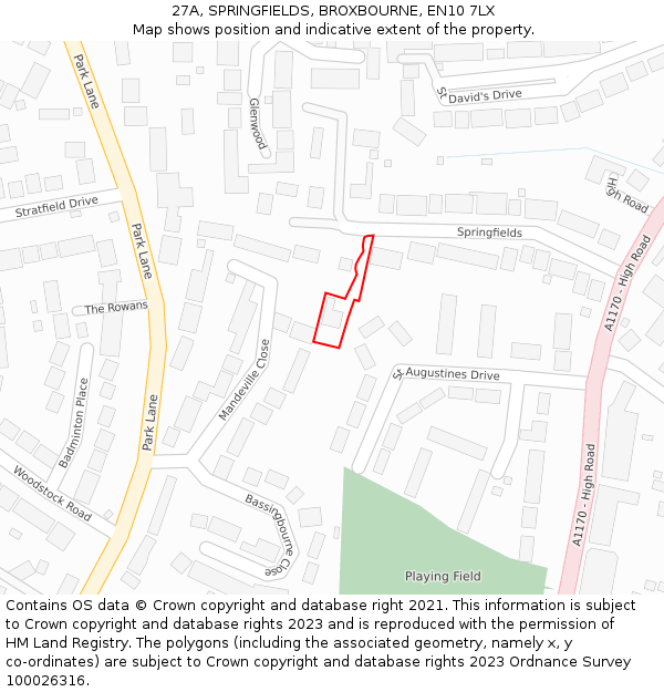 27A, SPRINGFIELDS, BROXBOURNE, EN10 7LX: Location map and indicative extent of plot