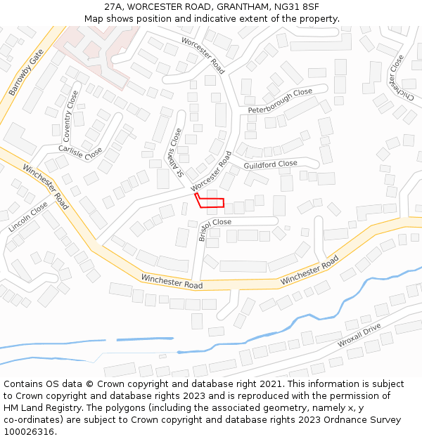 27A, WORCESTER ROAD, GRANTHAM, NG31 8SF: Location map and indicative extent of plot