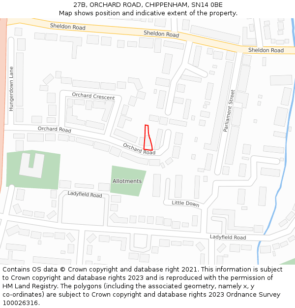 27B, ORCHARD ROAD, CHIPPENHAM, SN14 0BE: Location map and indicative extent of plot