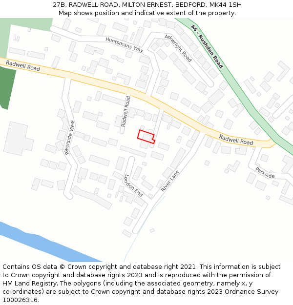 27B, RADWELL ROAD, MILTON ERNEST, BEDFORD, MK44 1SH: Location map and indicative extent of plot