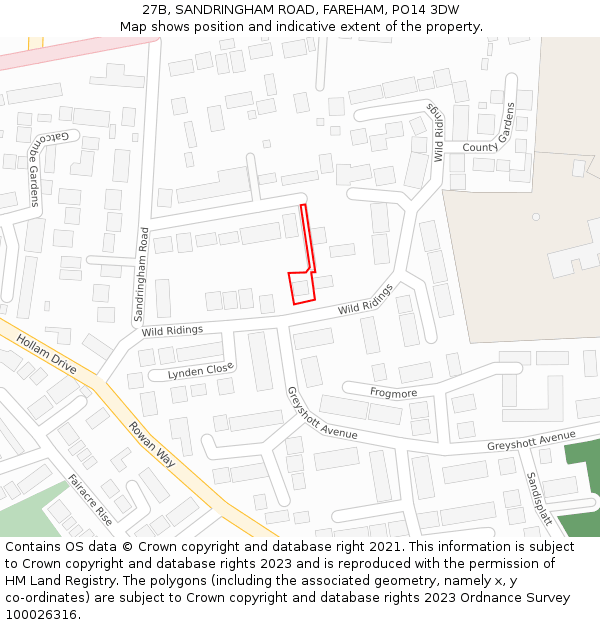 27B, SANDRINGHAM ROAD, FAREHAM, PO14 3DW: Location map and indicative extent of plot