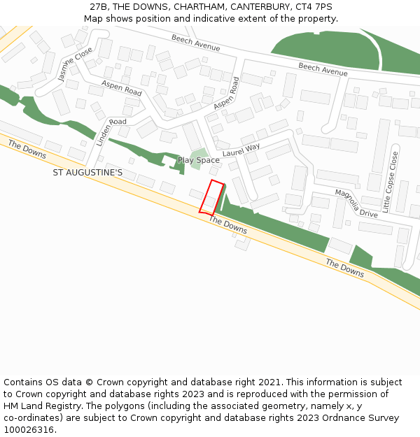 27B, THE DOWNS, CHARTHAM, CANTERBURY, CT4 7PS: Location map and indicative extent of plot
