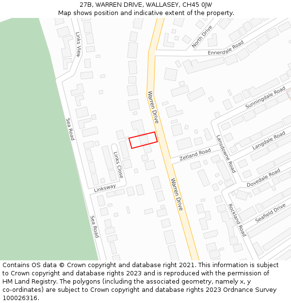 27B, WARREN DRIVE, WALLASEY, CH45 0JW: Location map and indicative extent of plot