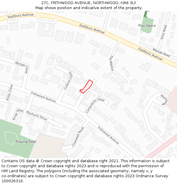 27C, FRITHWOOD AVENUE, NORTHWOOD, HA6 3LY: Location map and indicative extent of plot