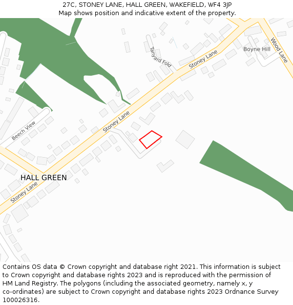 27C, STONEY LANE, HALL GREEN, WAKEFIELD, WF4 3JP: Location map and indicative extent of plot